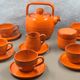 Details on Orange Tea (or Coffee) Service, Vintage 1970" Vallauris? signed B. Aoustin design