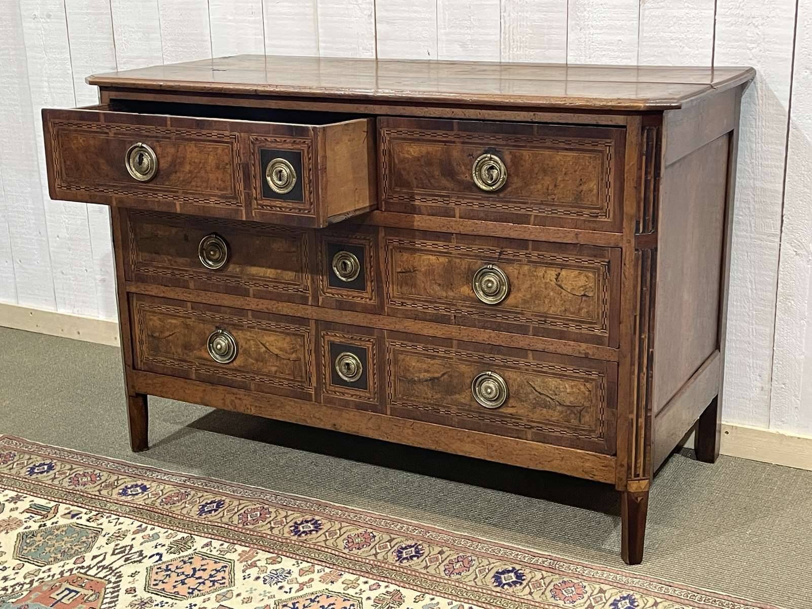 Louis XVI period chest of drawers in walnut, oak and fir, 18th century