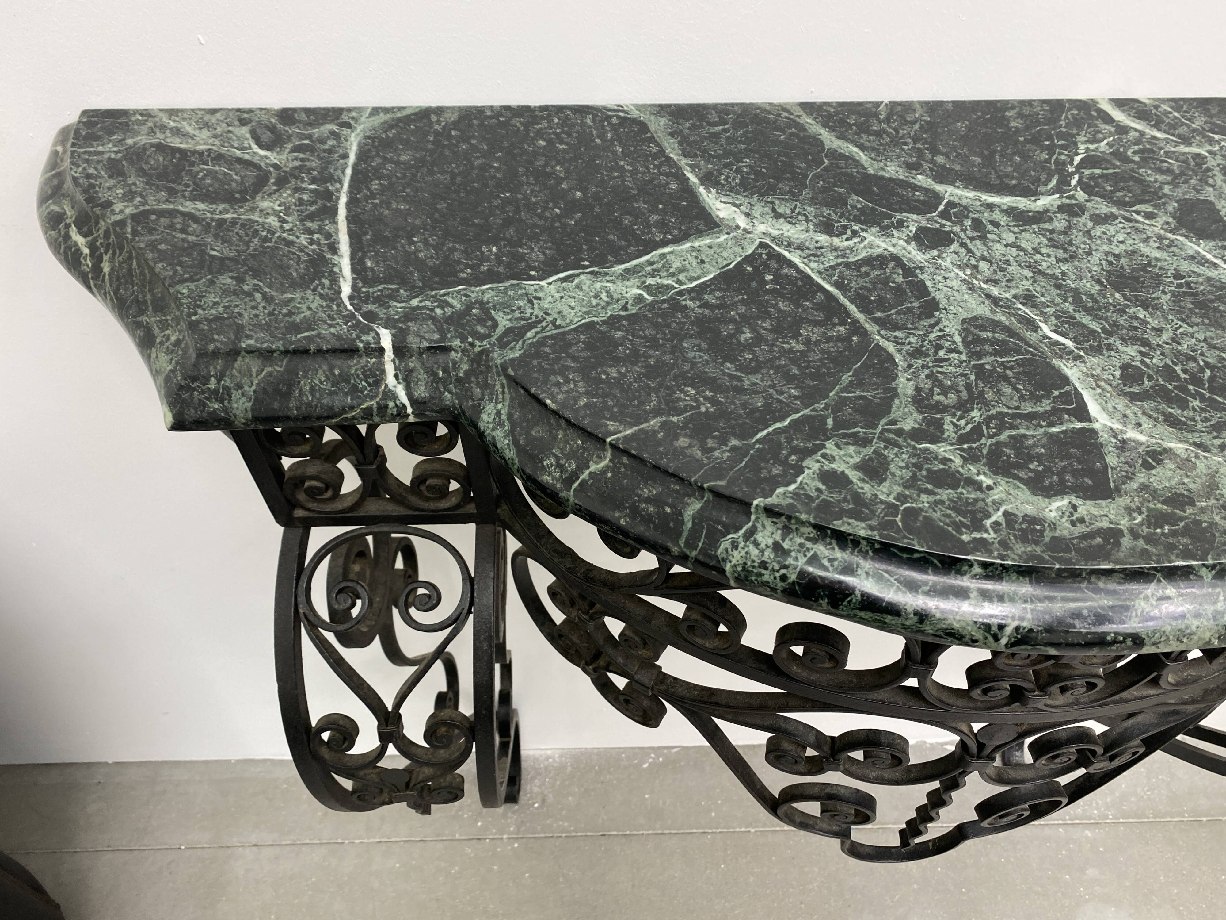 Art Deco Wrought Iron Console with Green Alpine Marble