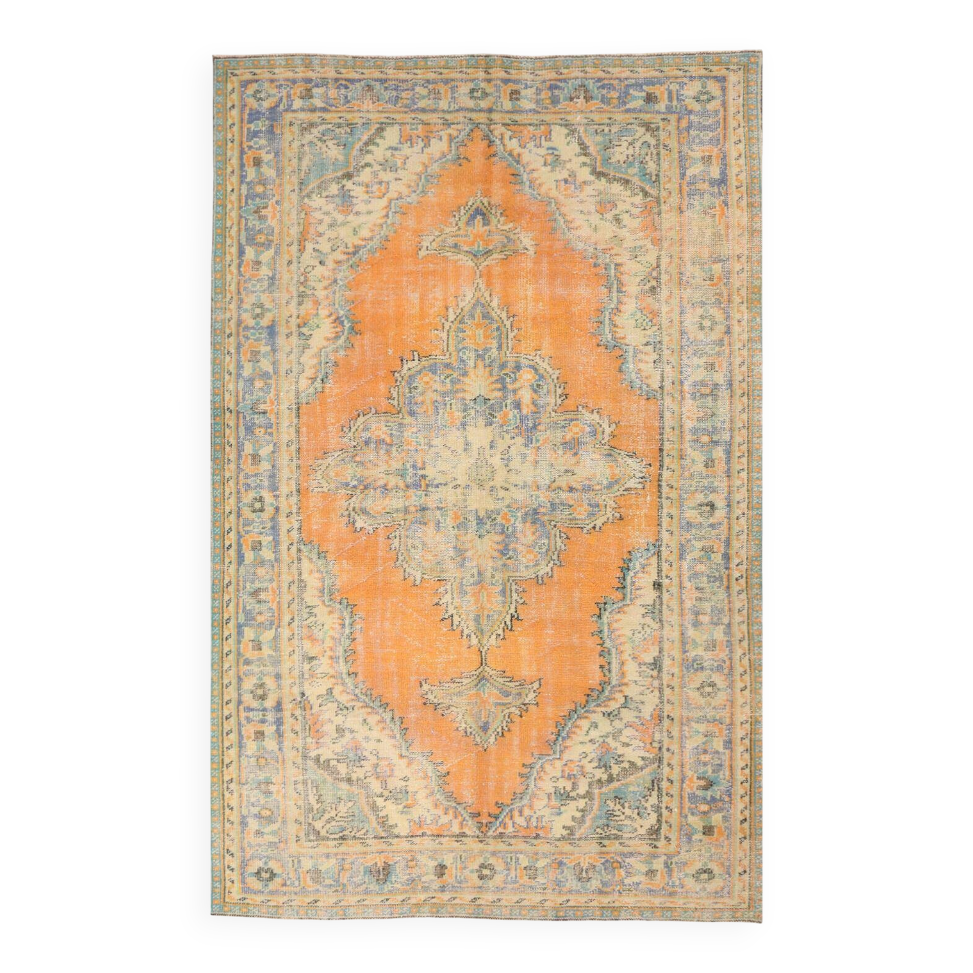 Medallion orange wool rug, beige orange vintage turkish rug 6x10 ft