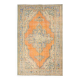Medallion orange wool rug, beige orange vintage turkish rug 6x10 ft
