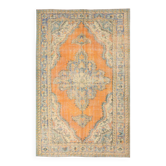 Medallion orange wool rug, beige orange vintage turkish rug 6x10 ft