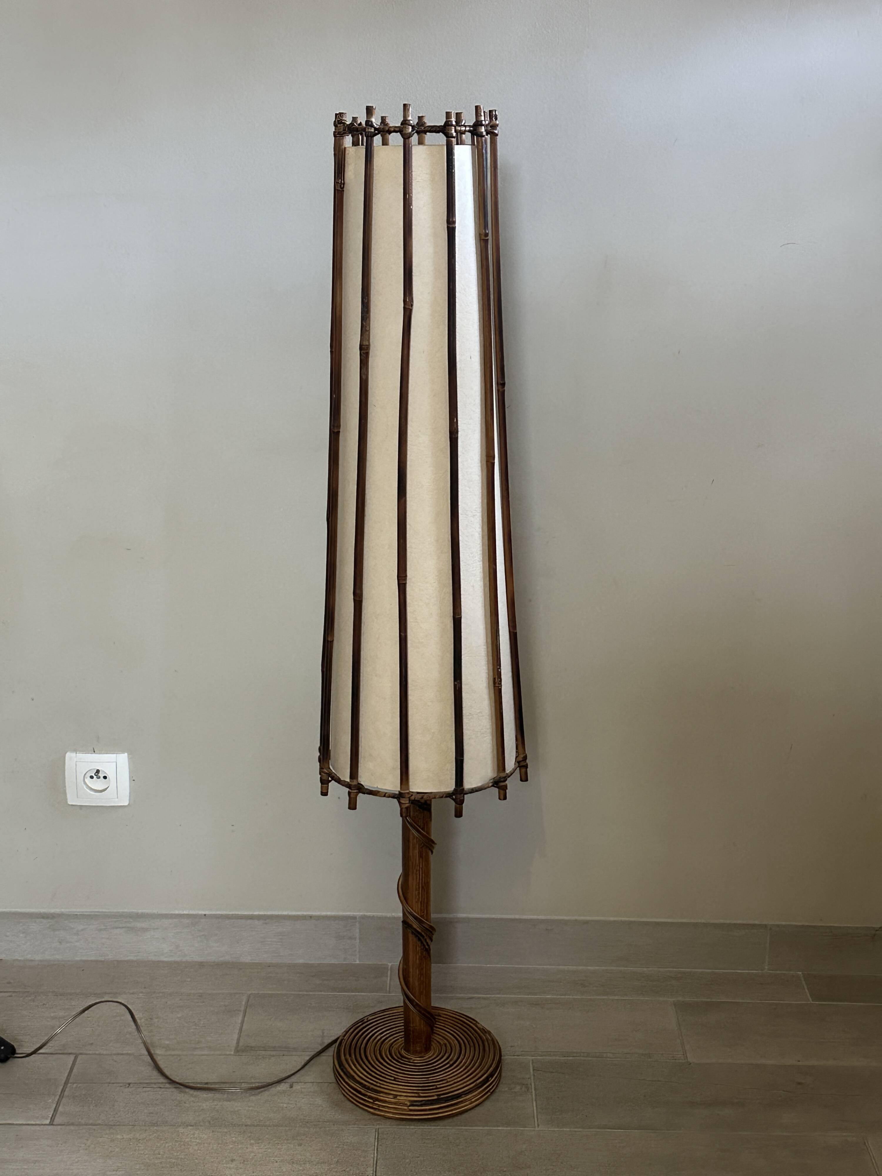 Vintage 1960s rattan floor lamp.