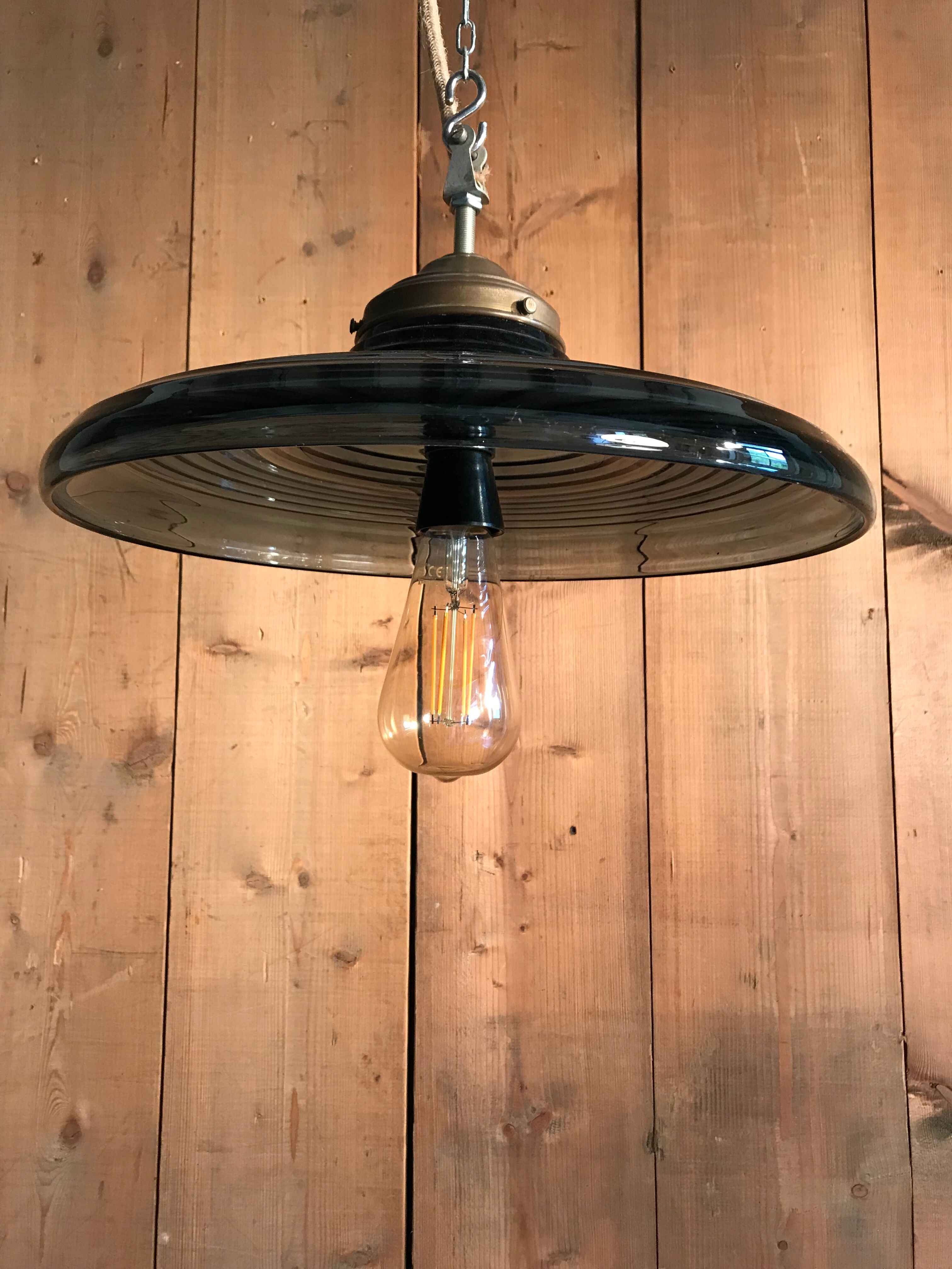 Large vintage pendant lamp in blue glass.