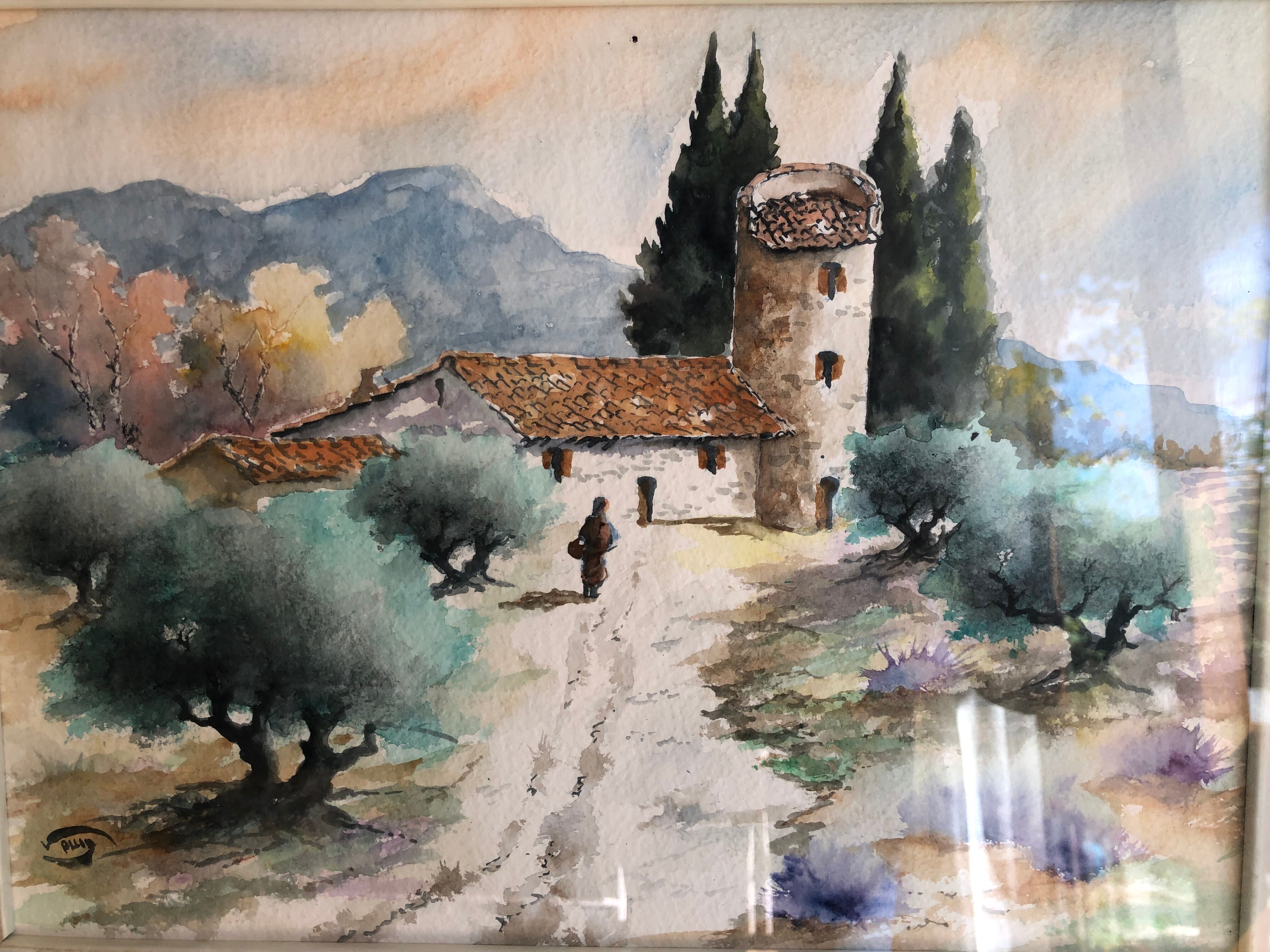 Aquarelle paysage de provence