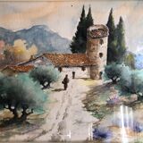 Watercolor landscape of provence