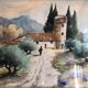 Aquarelle paysage de provence
