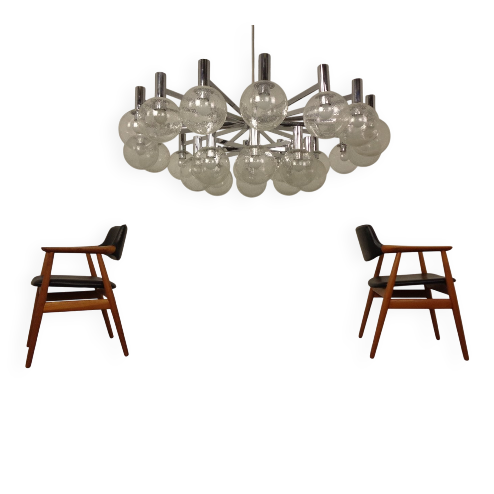 Large chromed spider Sputnik lamp with 24 hand-blown ice glass balls from Ott International, Germany, 1960s.