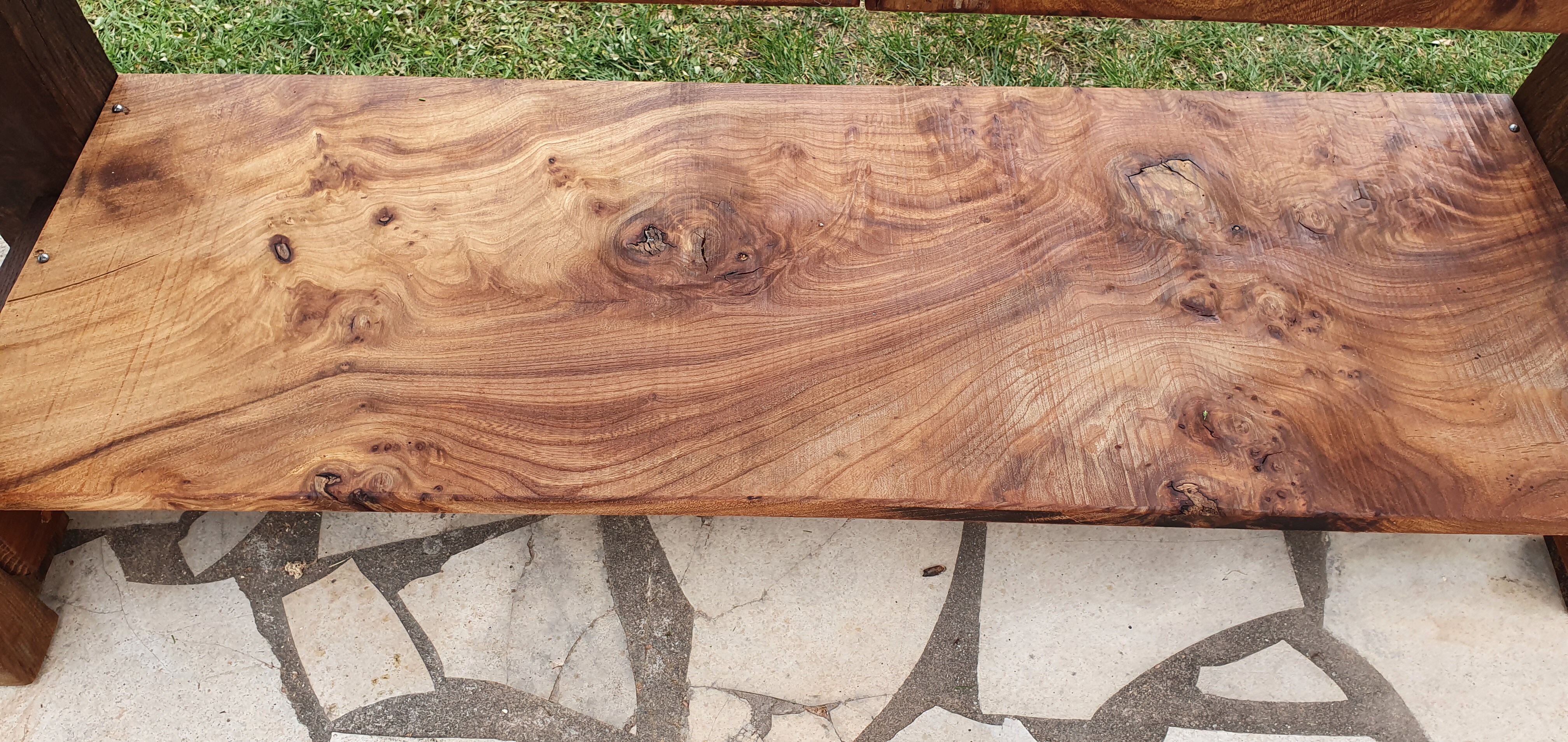 Old elm workbench, elm magnifying glass and oak. Renovated and pampered. 190cm.