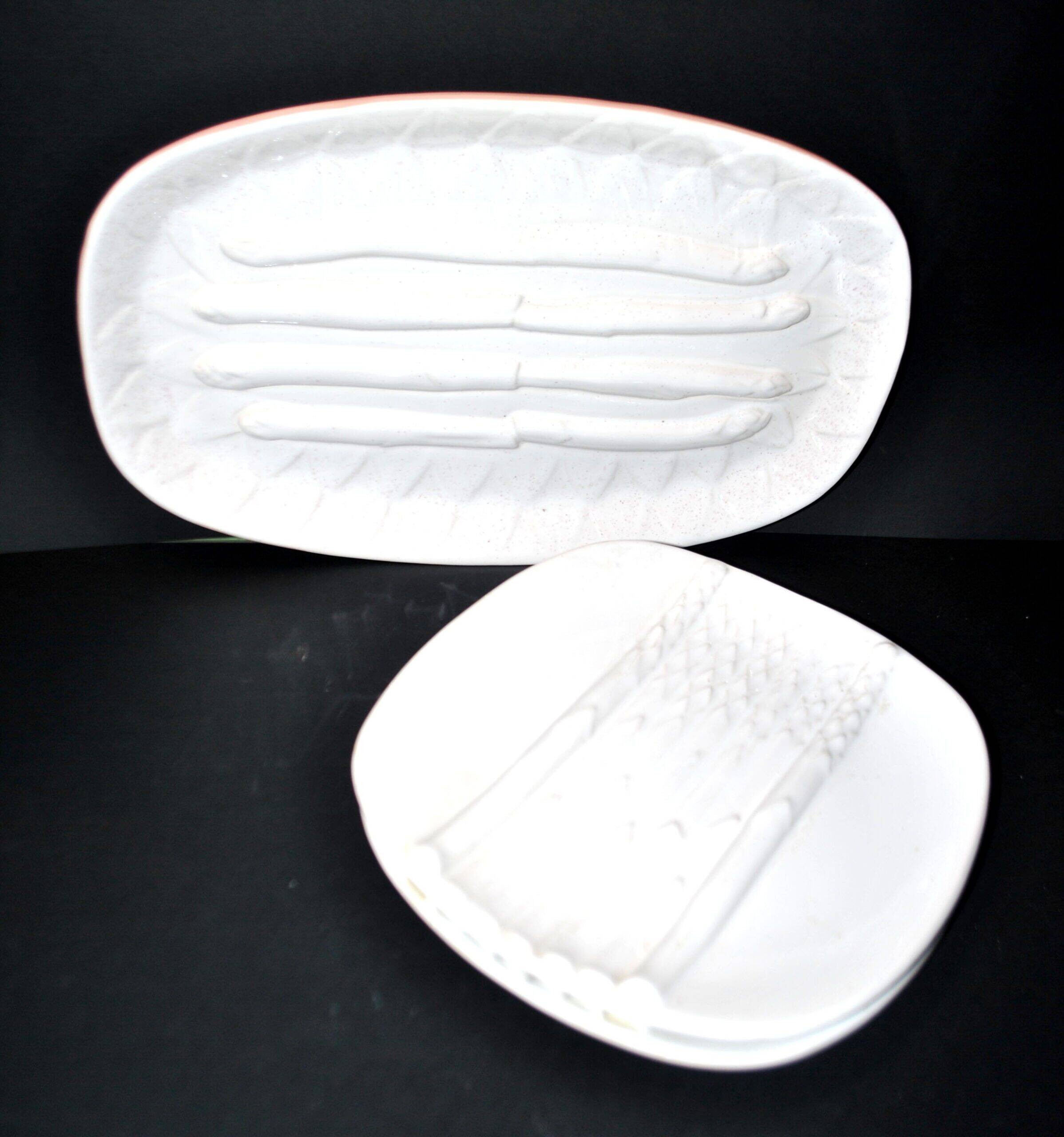 Asparagus set: 2 plates + asparagus dish in antique earthenware