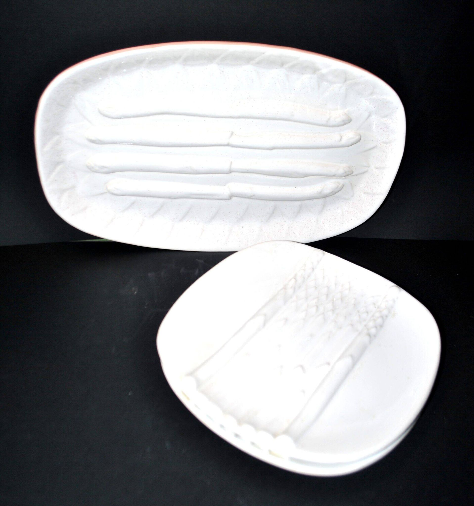 Asparagus set: 2 plates + asparagus dish in antique earthenware