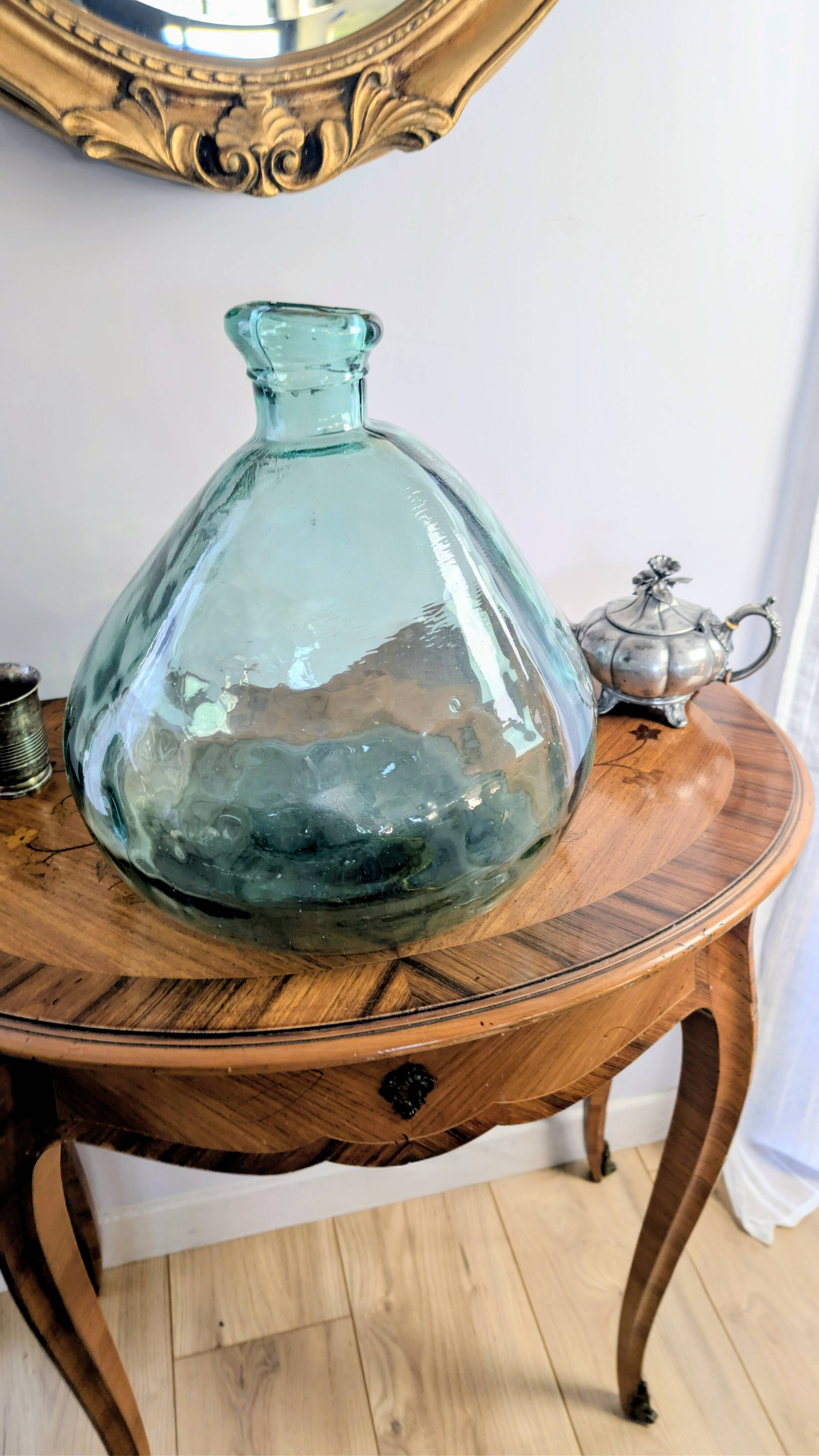 Light green blown glass demijohn – 32 cm