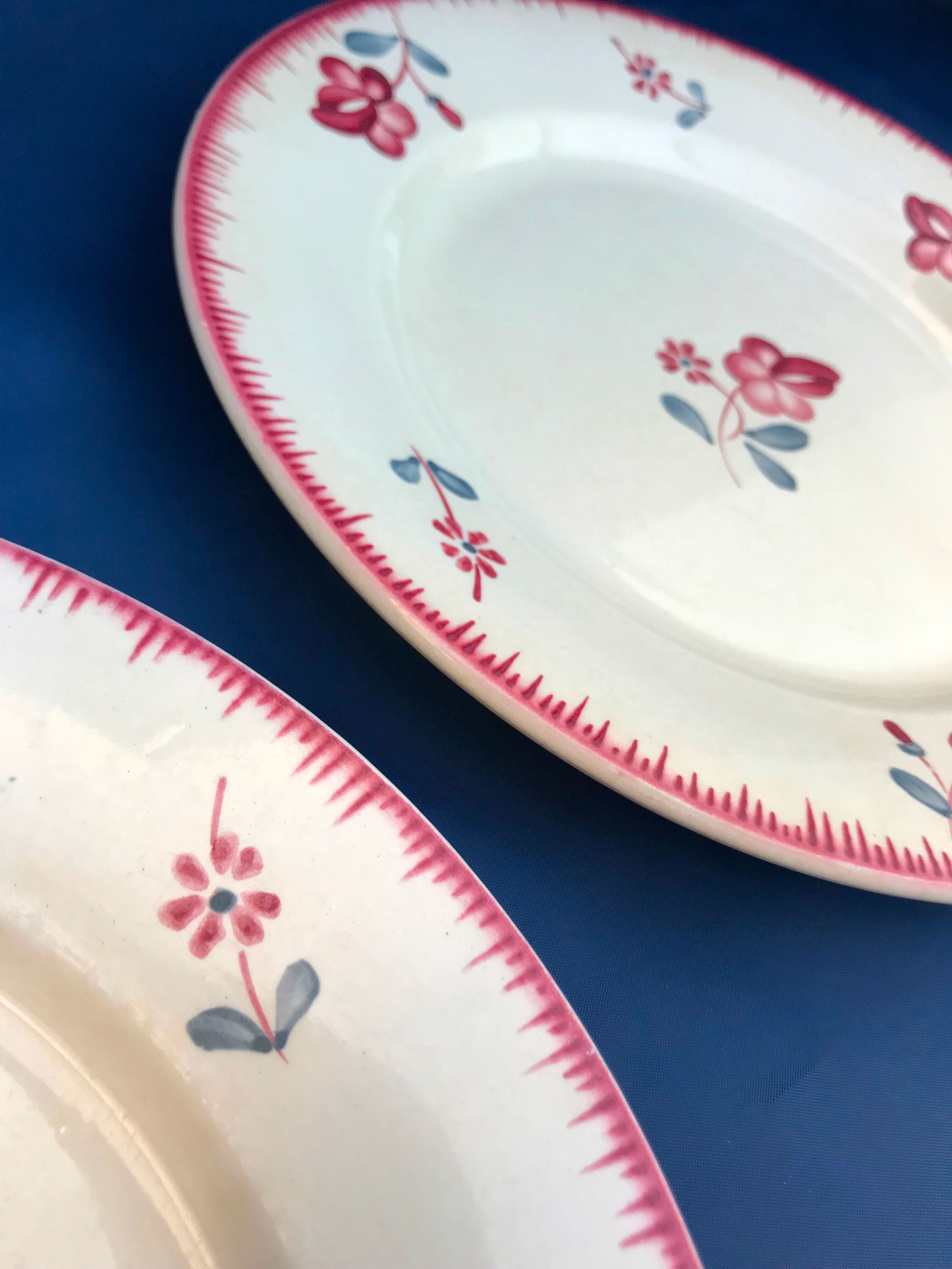 Plates Digoin Sarreguemines fleuries 19th century series Margaret pink flowers