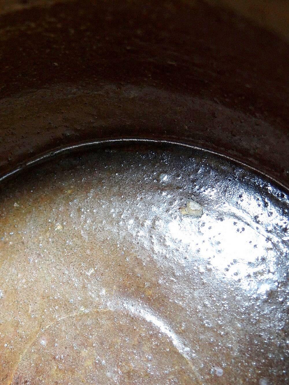 Antique 20th century enamelled Puisaye stoneware pot/bowl with ears