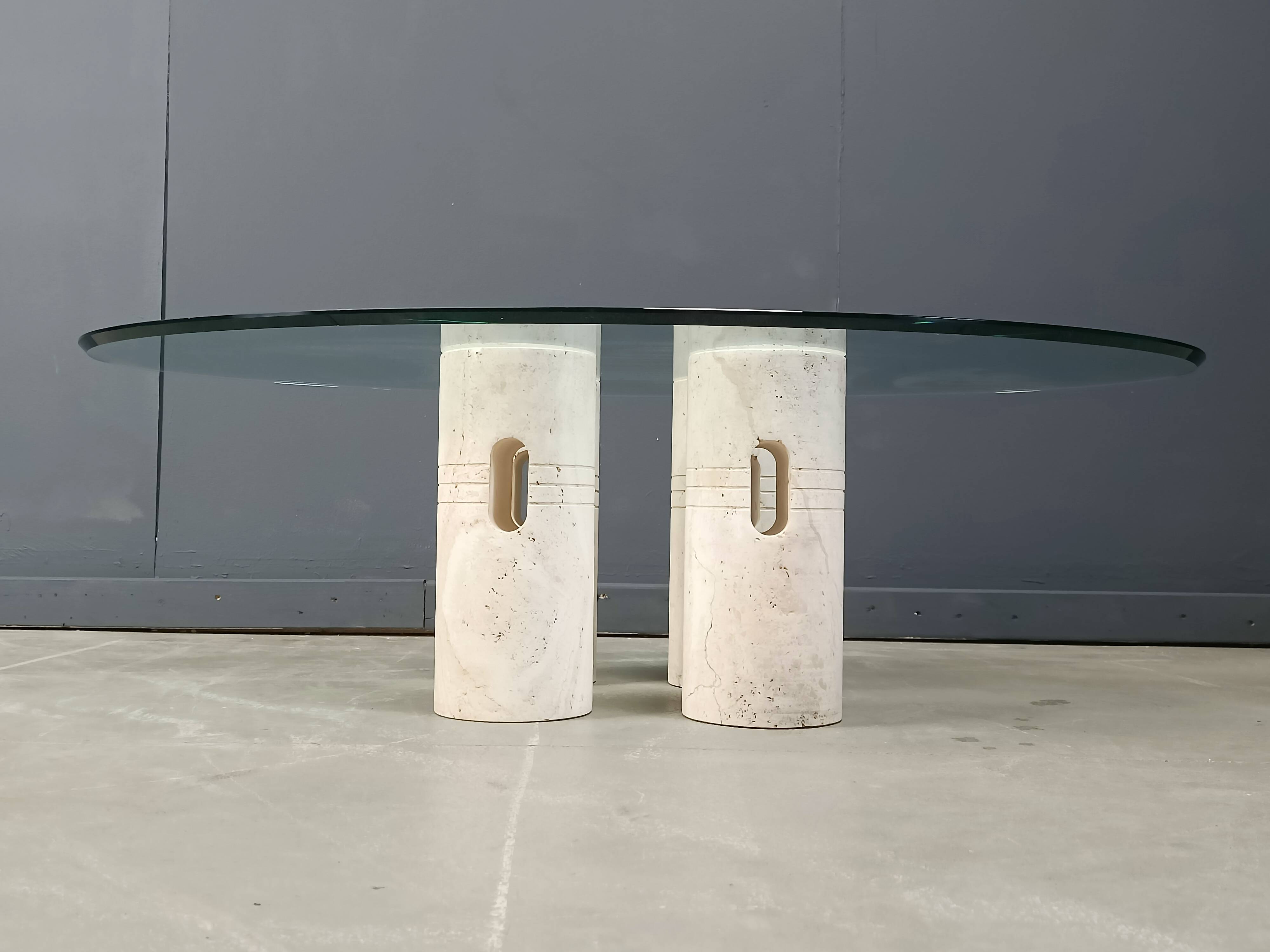 Vintage travertine and glass coffee table, 1970s