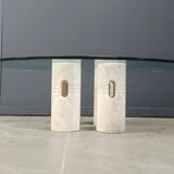 Vintage travertine and glass coffee table, 1970s