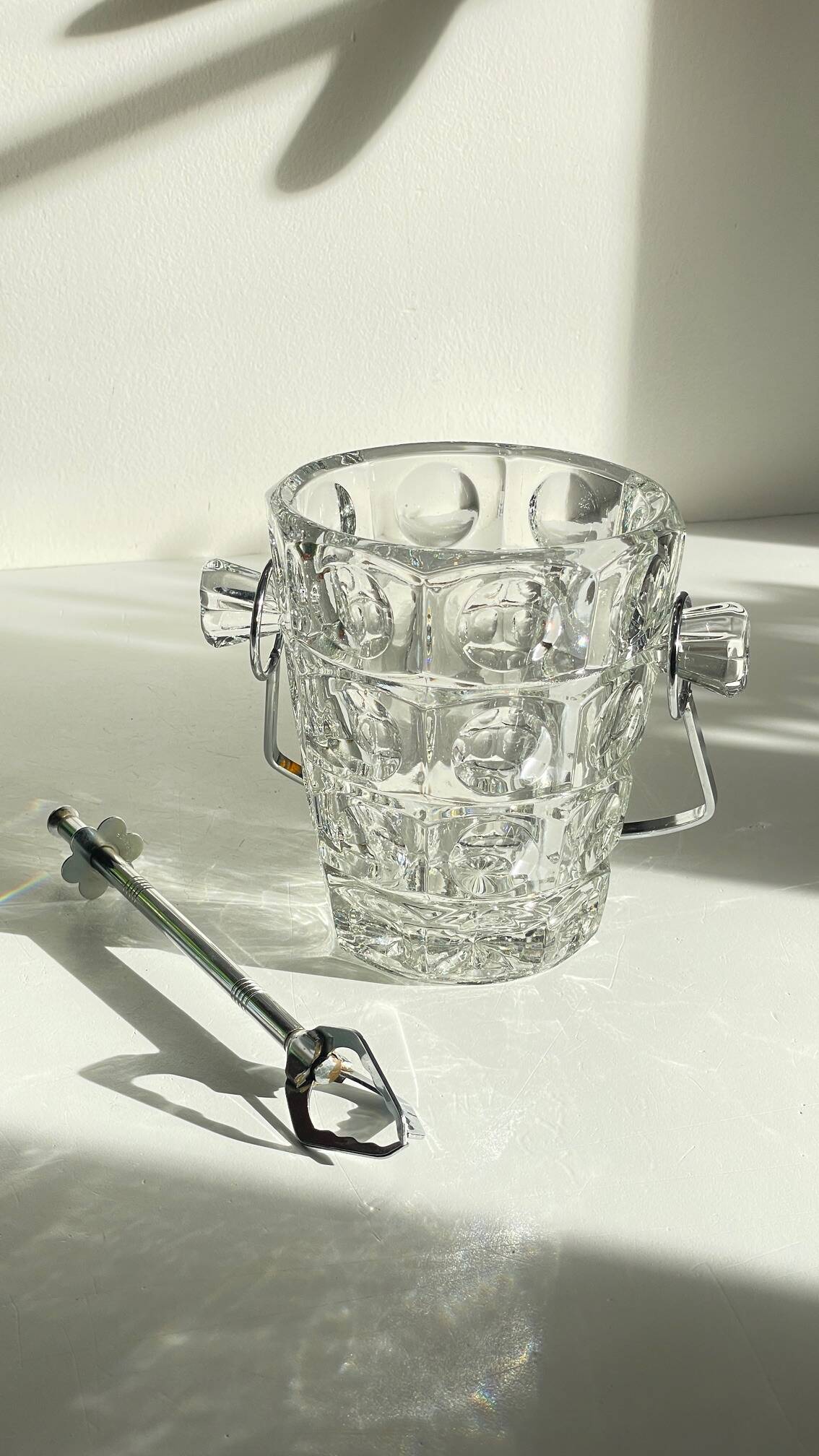 SEAU à Glace Cristal Ciselé et PINCE Vintage