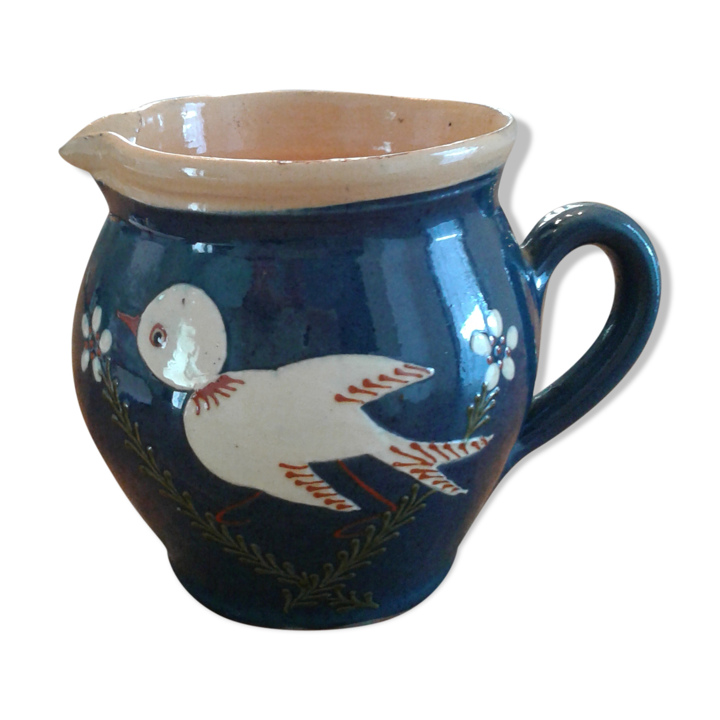 Terracotta pitcher vintage bird décor
