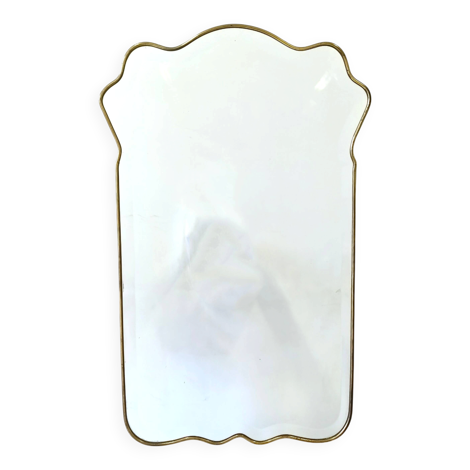Vintage Shield Shaped Wall Mirror with Brass Frame and Beveled Glass, Italy
