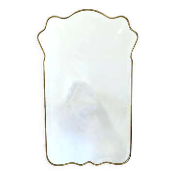 Vintage Shield Shaped Wall Mirror with Brass Frame and Beveled Glass, Italy