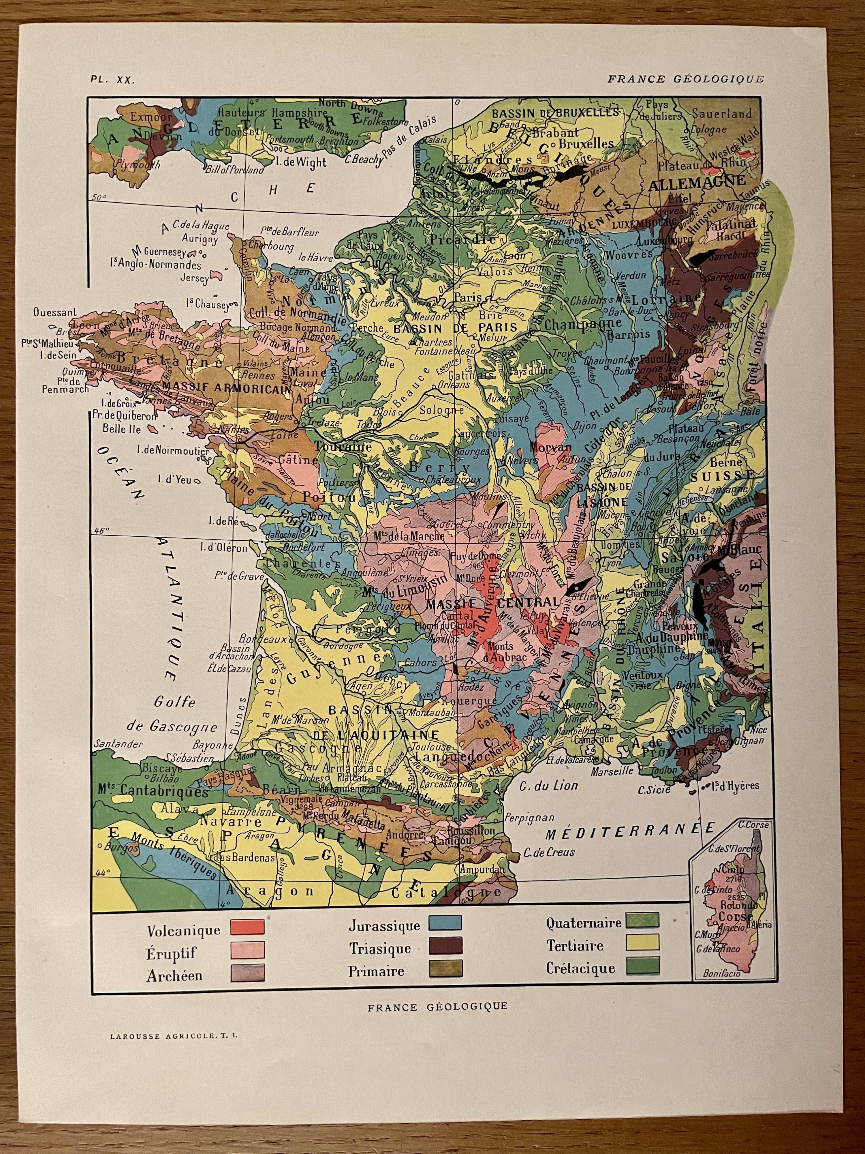 Old geological France map - 1920