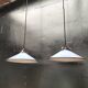 Pair of blue enameled sheet metal pendant lights