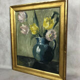 Table oil on panel "The bouquet of tulips"