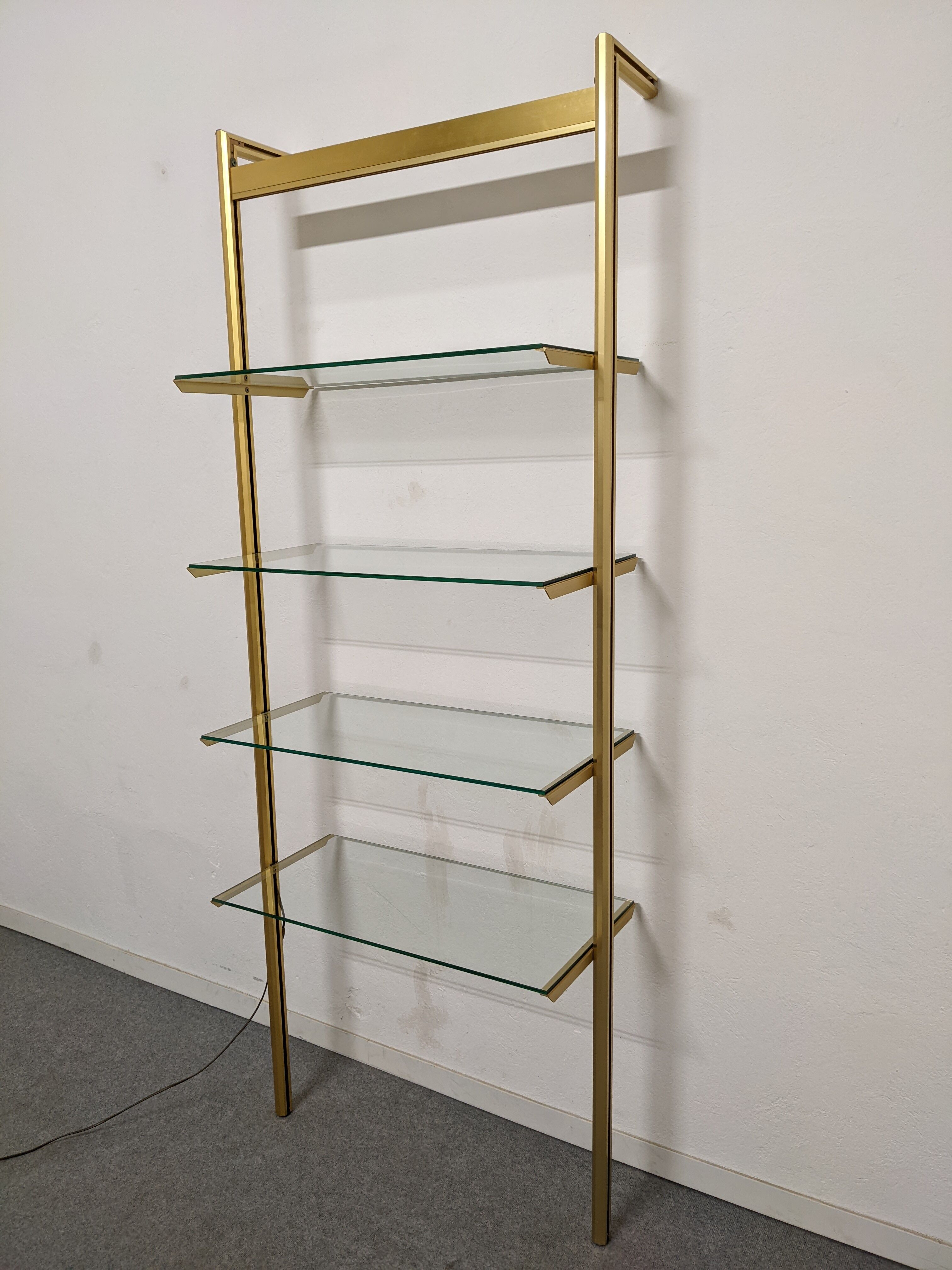 Modular shelf in glass and gilded aluminum from the 70-80s