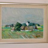 Peinture à l'huile sur toile suédoise du milieu du siècle " Paysage " de Carl Berndtsson -- Vintage et encadrée