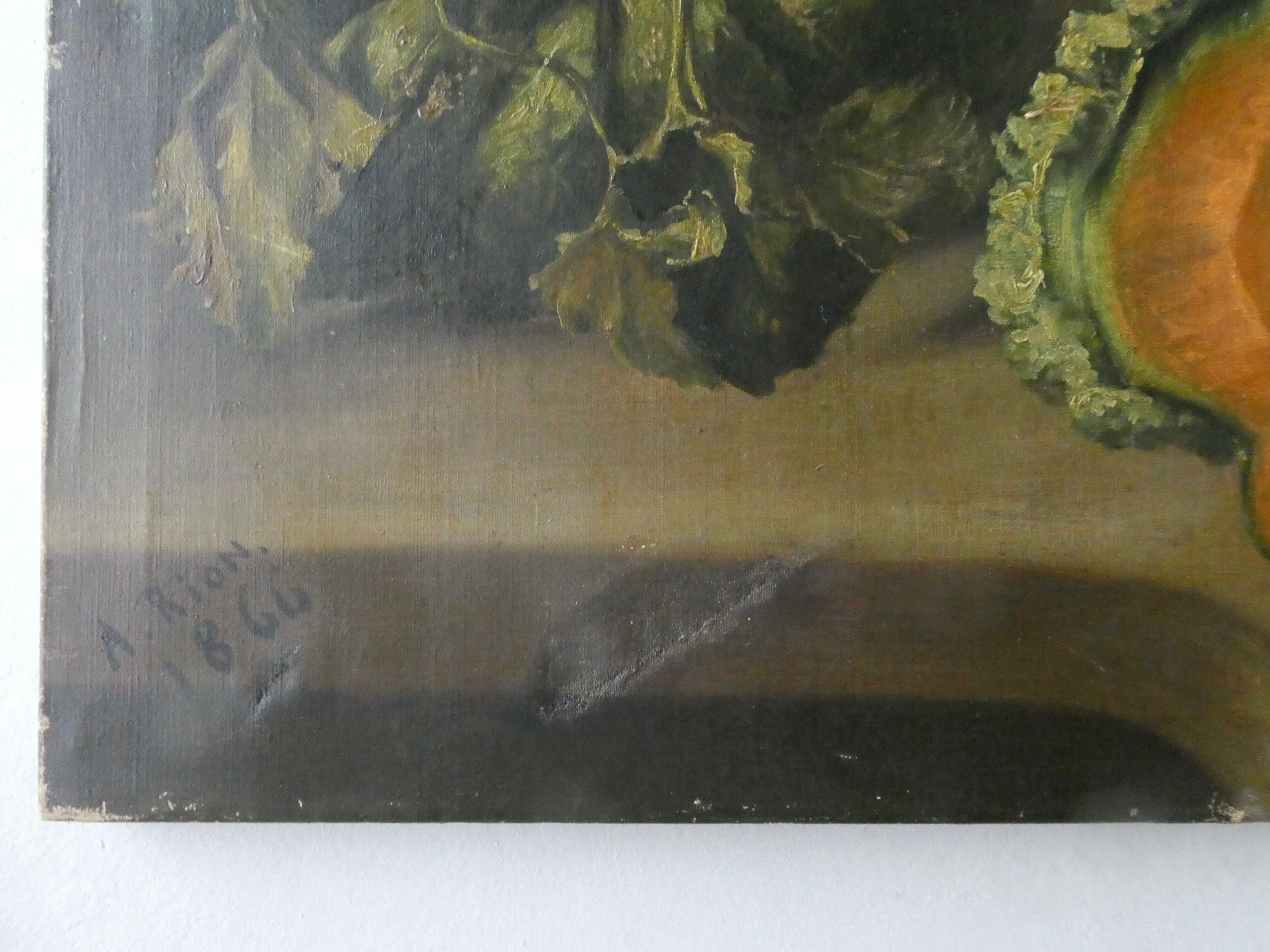 Painting, oil on canvas, still life with pumpkins, nineteenth