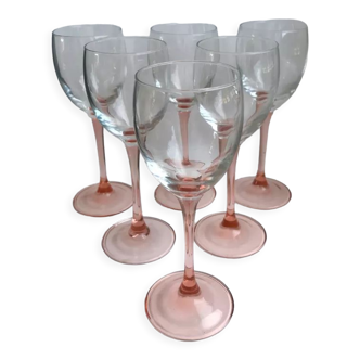 Set of 6 wine glasses with pink feet 70s