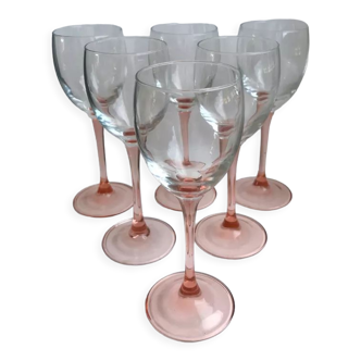 Lot de 6 verres à vin à pieds rose années 70