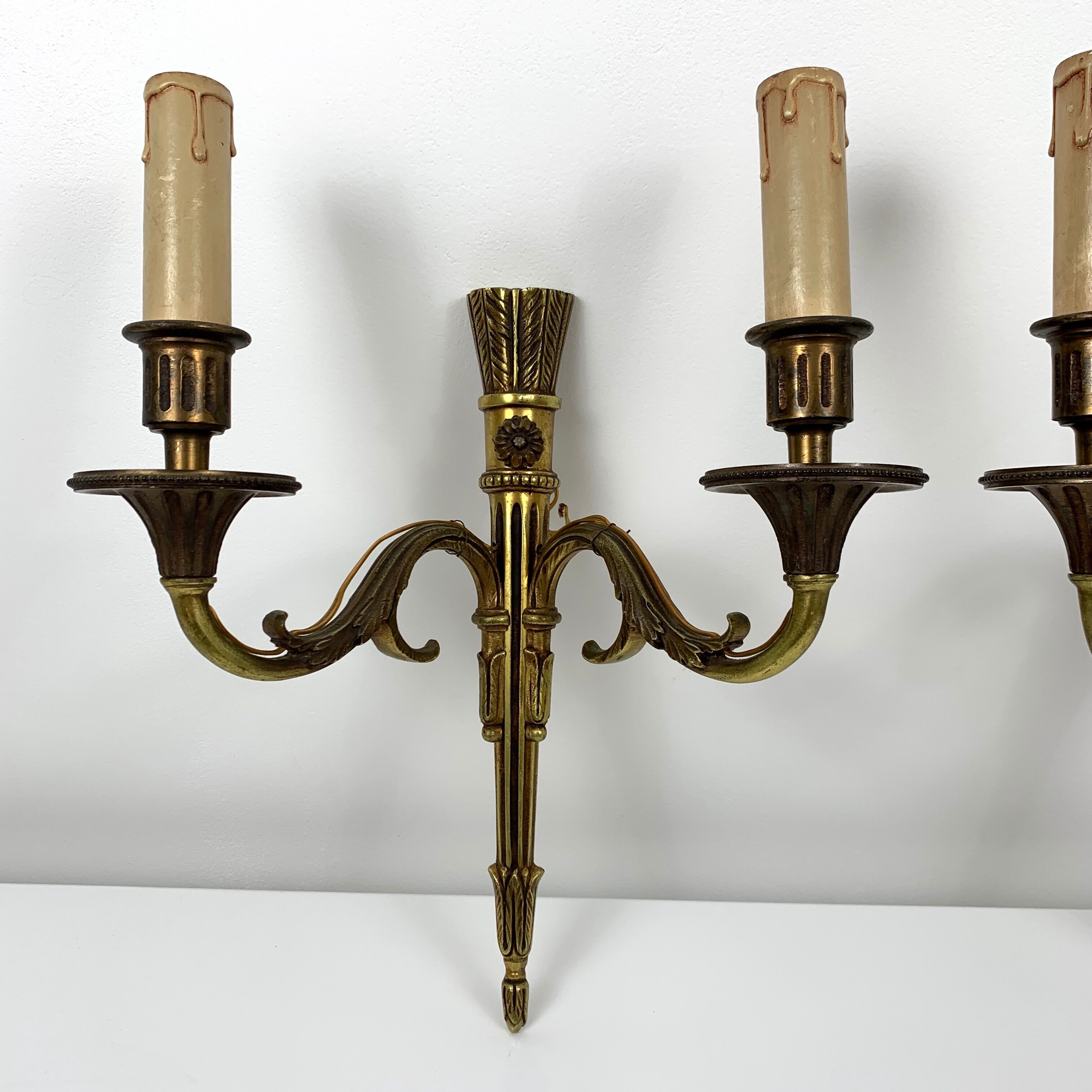 Pair of gold bronze wall ligt old or Empire Carquois Fleche Lucien Gau Paris