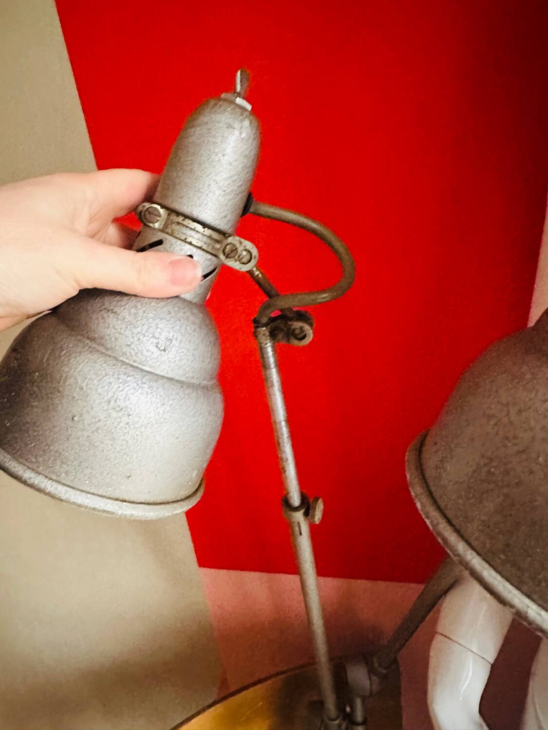 Pair of articulated industrial lamps 1950