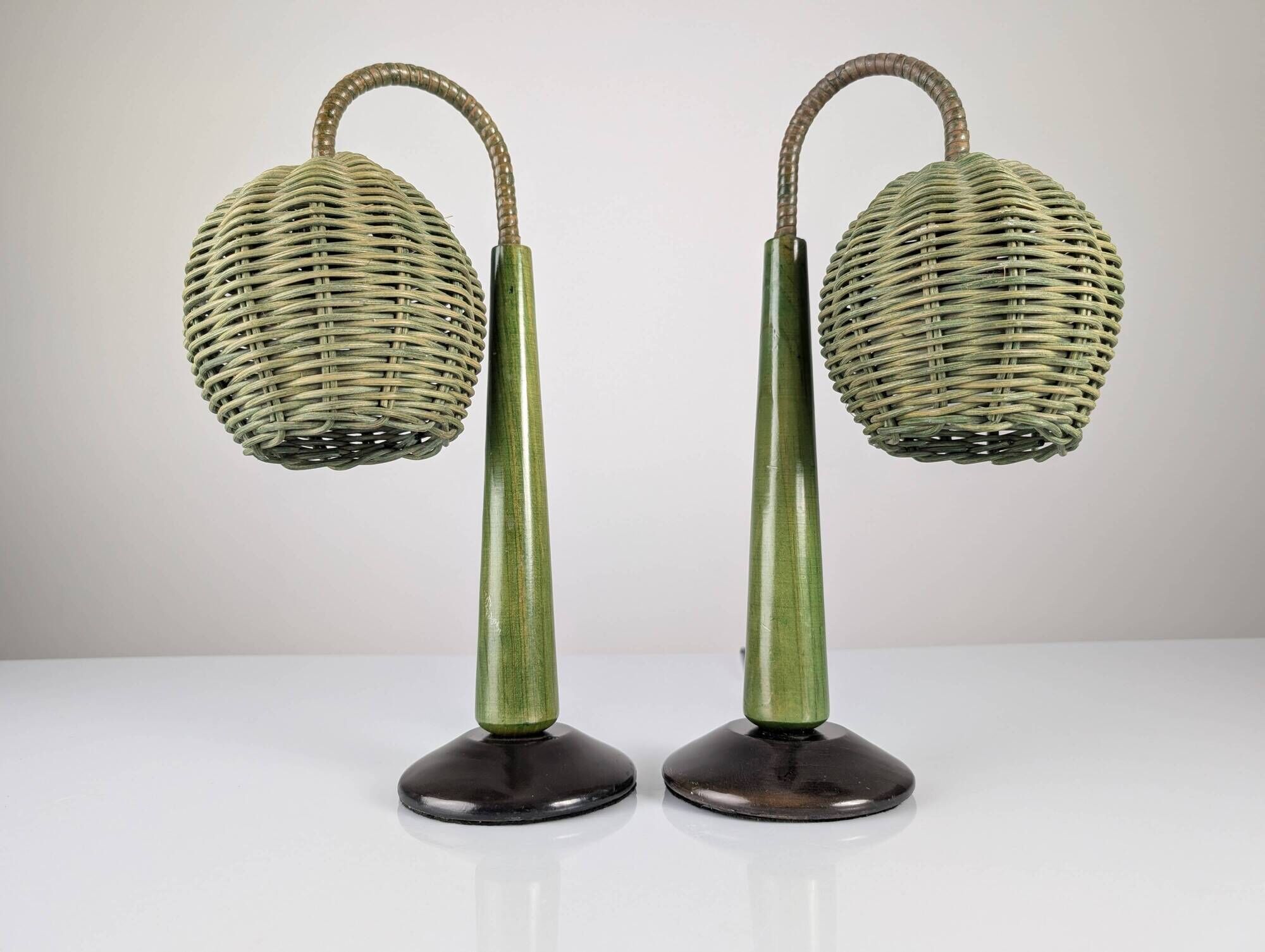 Organic Modern Mario Lopez Torres Style Green Rattan Lamps 1980s