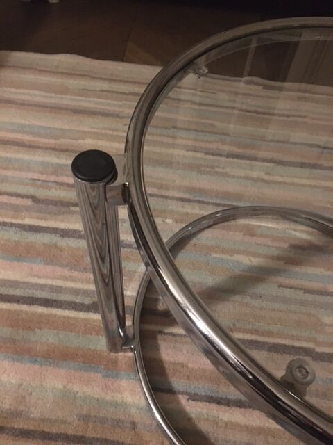 Round coffee table in glass and chrome 2 removable trays