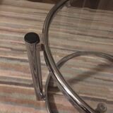 Round coffee table in glass and chrome 2 removable trays