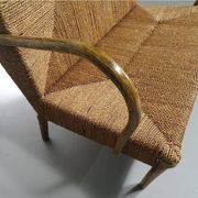 Vintage French papercord sofa with a metal frame base