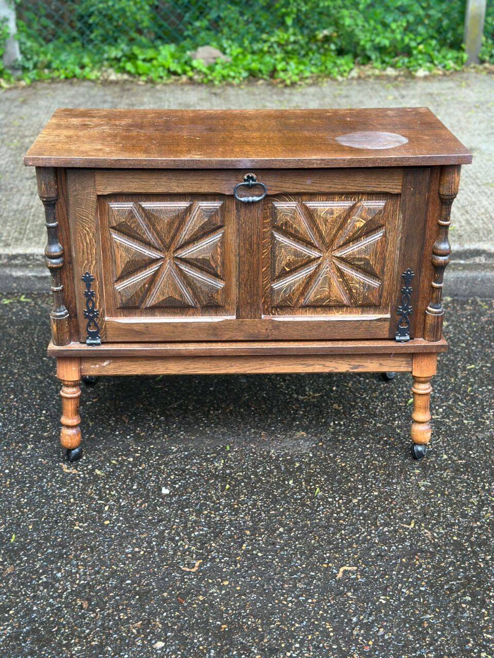 Solid wood bar cabinet in Spanish Basque style from the 1930s.