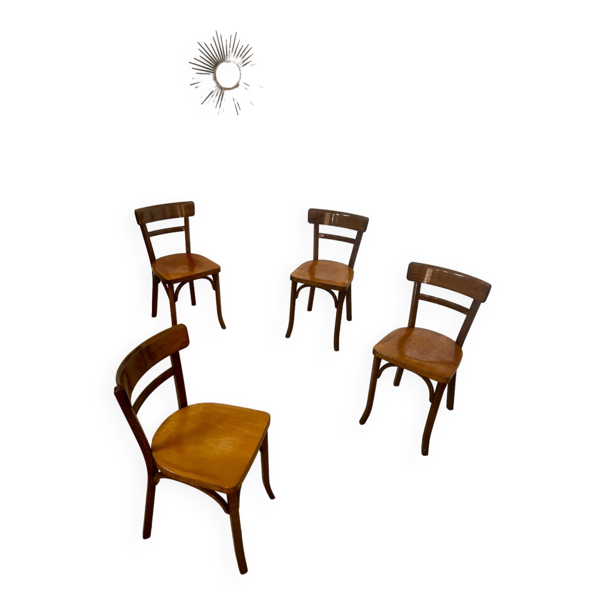 Set of 4 old vintage Baumann 50s wooden bistro chairs