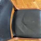 Vintage leather and wood chair pair