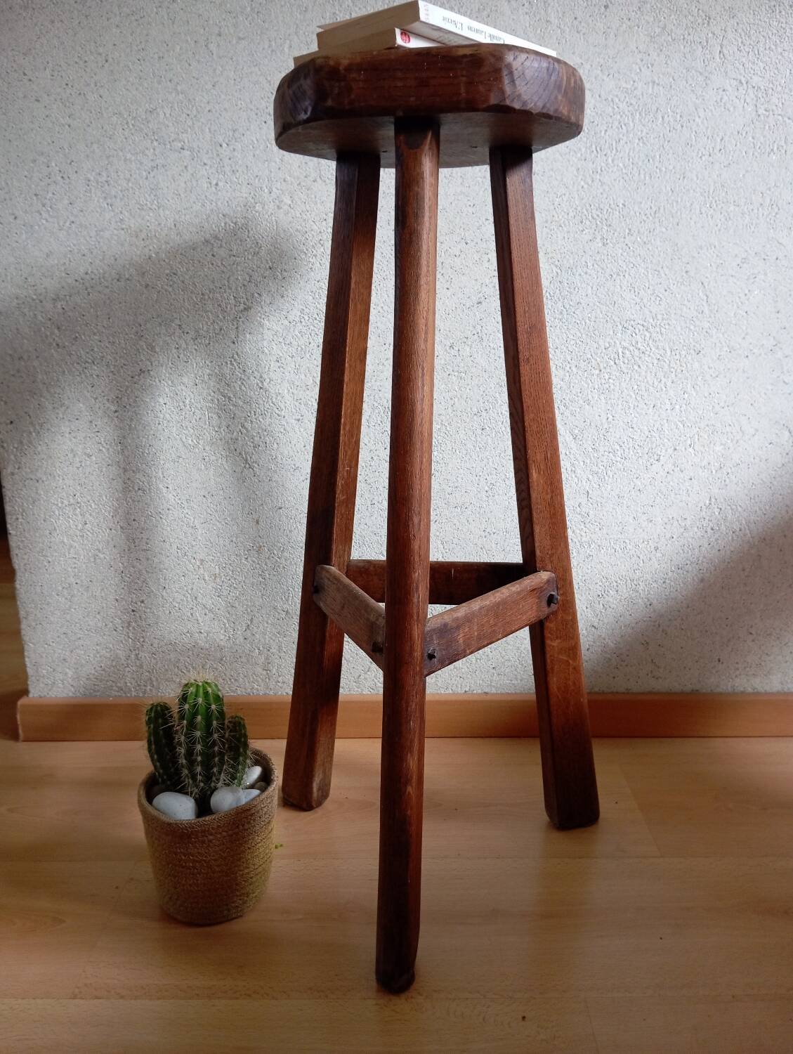 Vintage brutalist tripod high stool, 1950s