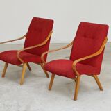 Pair of red armchairs 6953 by Jaroslav Smidek for Ton Bystrice Thonet 1960