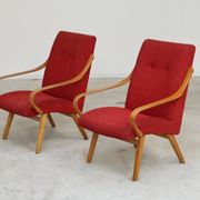 Pair of red armchairs 6953 by Jaroslav Smidek for Ton Bystrice Thonet 1960