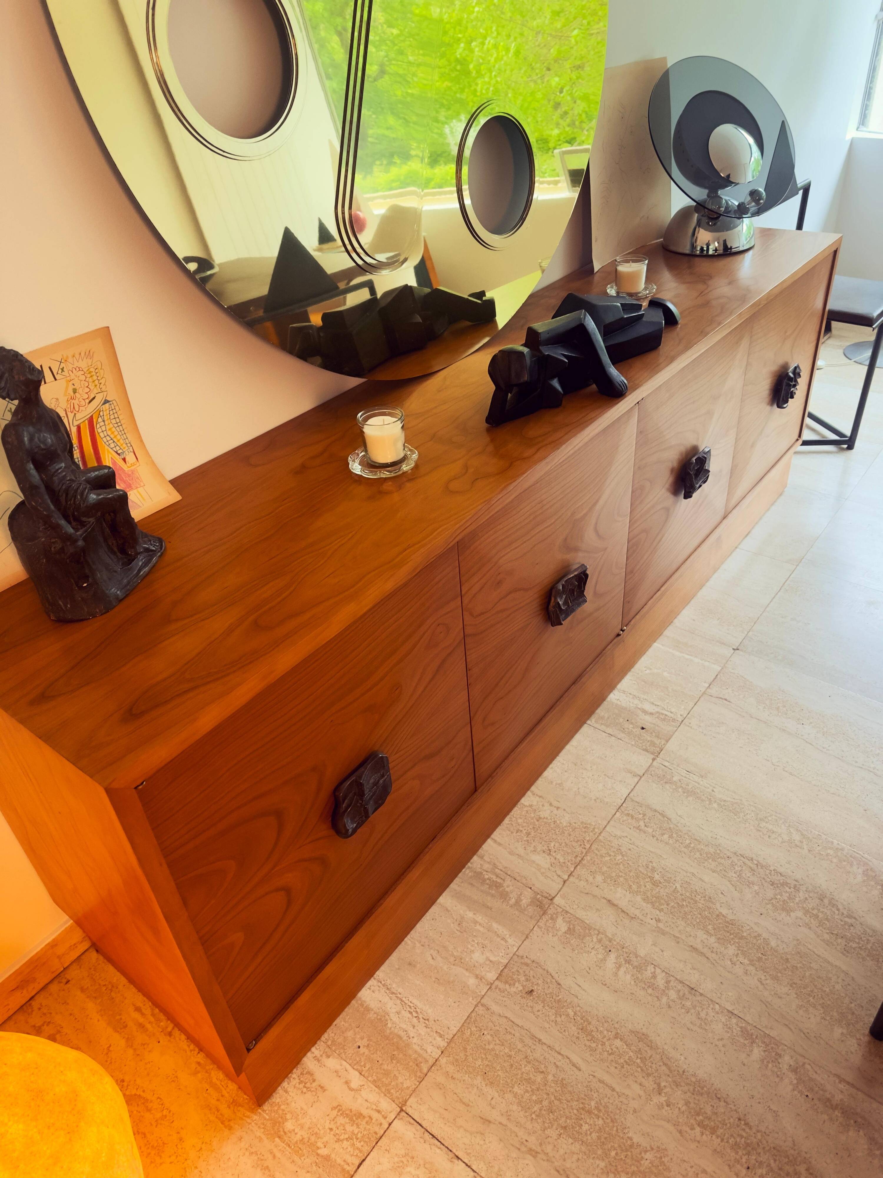 Italian Sideboard – Sculptural Wood with Bronze Handles, 1970s