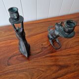 2 bronze cat candlesticks