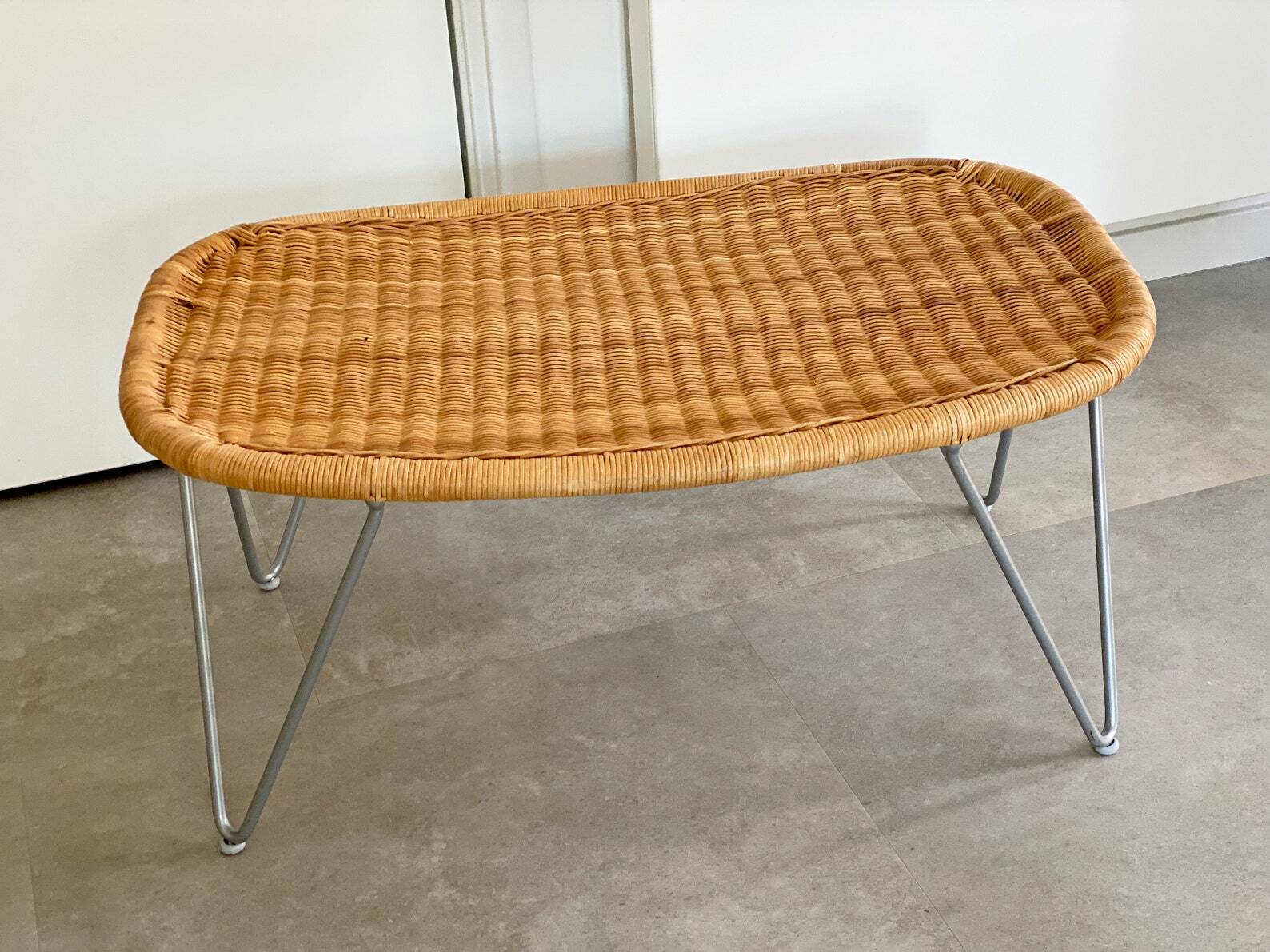 Large vintage rattan / wicker James Irvine ottoman / foot stool / foot rest / bench
