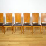 6 Vintage Blond Oak Chairs, France 1960