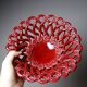 Small vintage 1970s-90s openwork braided red ceramic bowl by Pichon Uzès