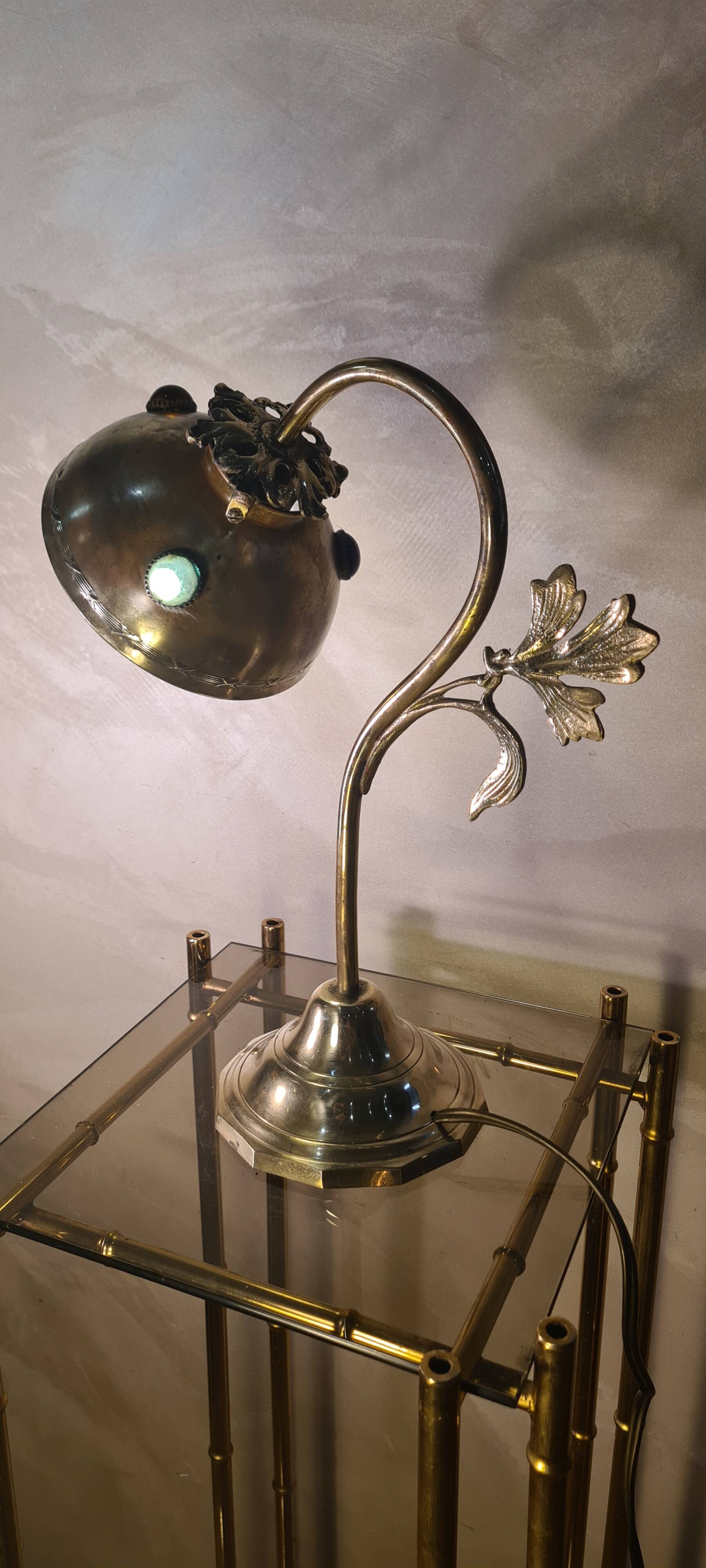 brass lamp with cabochons 1900 a20 electricity check h 34x27